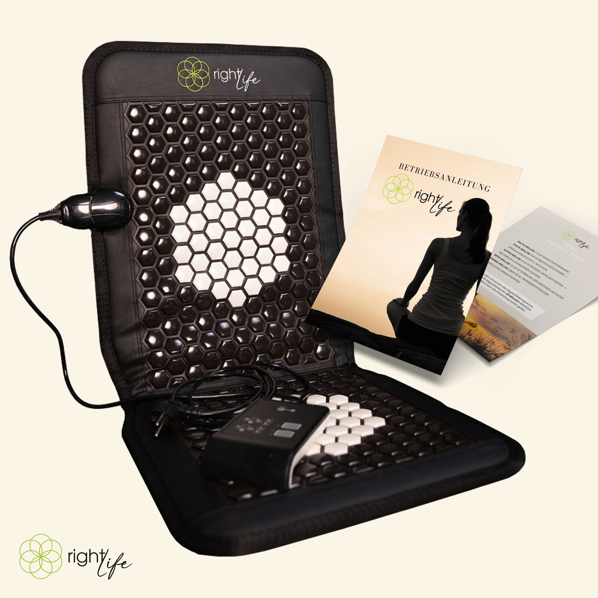 rightLife Chair Mat – Magnetfeldmatte mit Infrarot Tiefenwärme, PEMF (pulsierende Magnetfelder), Turmalin-Steinen und negativen Ionen